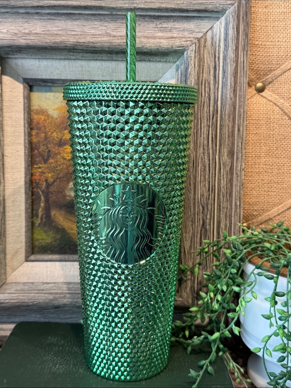 Starbucks Metallic Green Studded Tumbler with Straw
